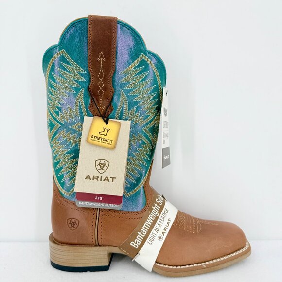 NWD Ariat Women's Odessa Brown/Metallic Turqueza Leather Western Boots Size 7B - Picture 2 of 15